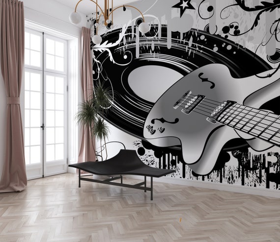 Electric Guitar Wallpaper Music Notes Decal for Wall Music - Etsy Electric Guitar Wallpaper Music Notes Decal for Wall Music - Etsy