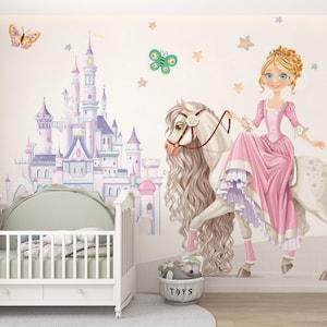 Princess Wallpaper, Girls Room Wallpaper, Nursery Peel and Stick Wallpaper, Kids Room Wall Mural