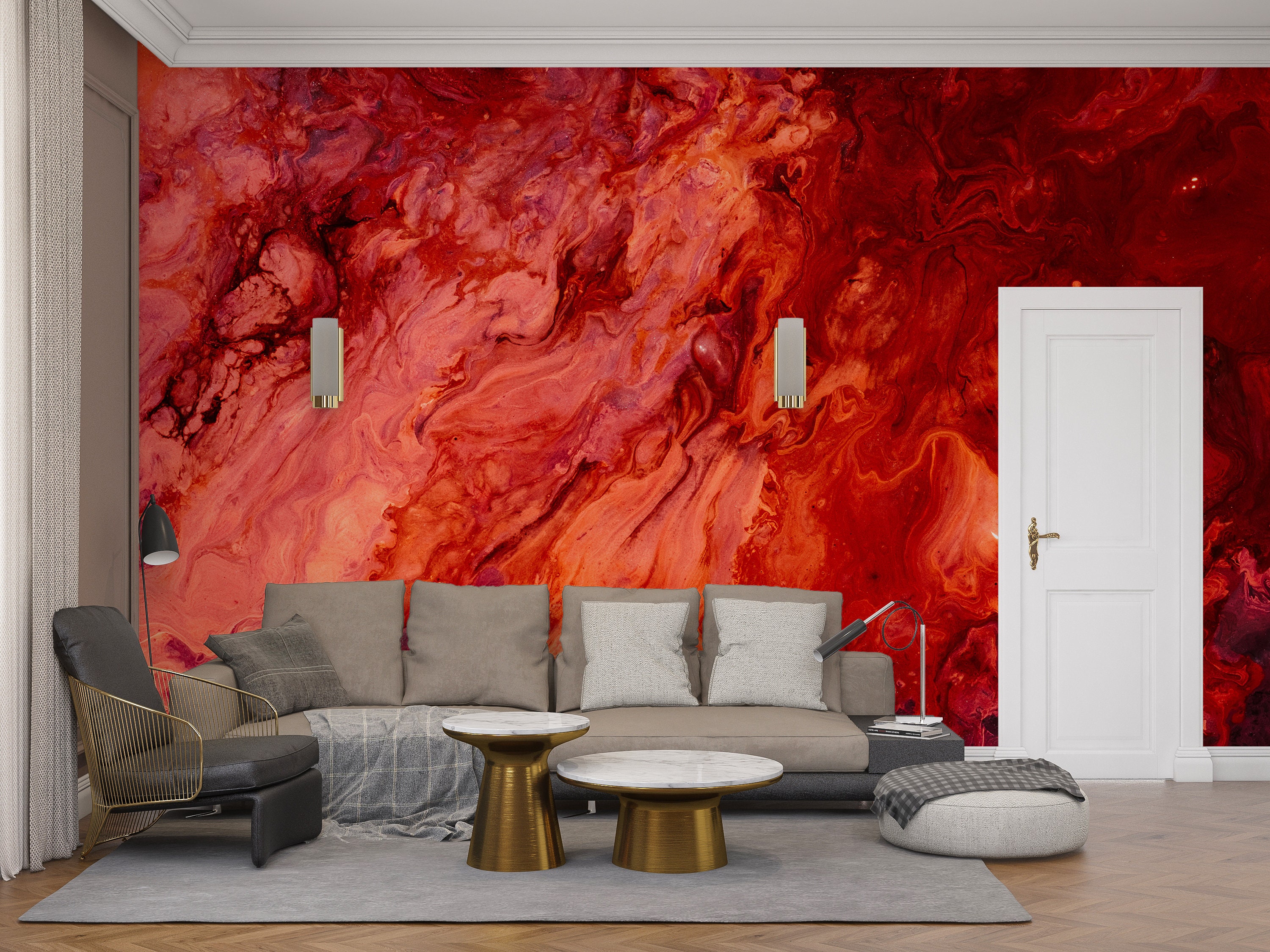 Red Marble Wallpaper Living Room Wallpaper Luxury Wallpaper - Etsy
