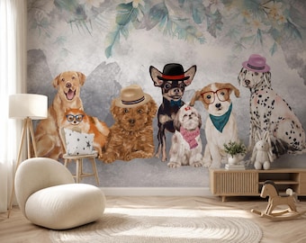 Carta da parati con cani, decorazione per la cameretta dei bambini