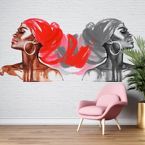 African Woman Wallpaper, Peel and Stick Wall Mural, Temporary Wall Art, Fabric Wall Decor
