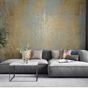 Gold Strukturierte Beton Tapete - Beton Wand Wandbild - Wohnzimmer Tapete - Schälen und Aufkleben - Wanddekoration