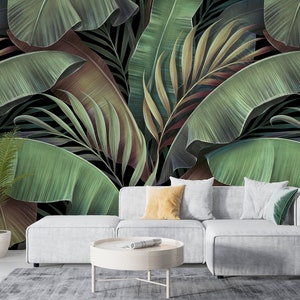 Green Tropical Palm Leaves Wallpaper Floral Wallpaper - Etsy