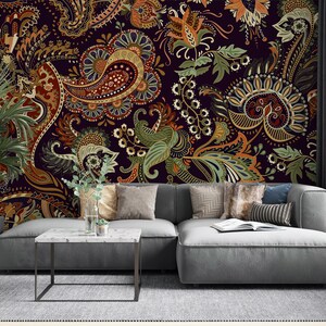 Pattern Floral Wallpaper, Living Room Wall Mural, Fabric Wallpaper, Peel and Stick, Removable Wallpaper