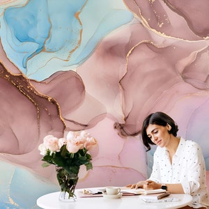 Pink Marble Wallpaper, Removable Peel and Stick Wall Mural, Art Deco Textured Wall Art