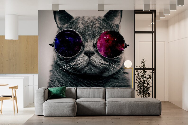 Glasses Cat Wallpaper 3D Wallpaper Background Wallpaper - Etsy