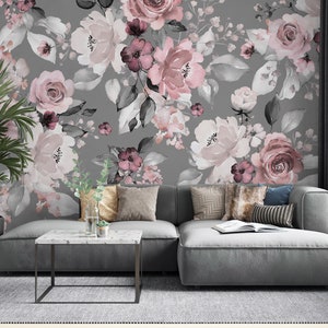 Dark Floral Peel and Stick Wallpaper: Removable Wall Mural