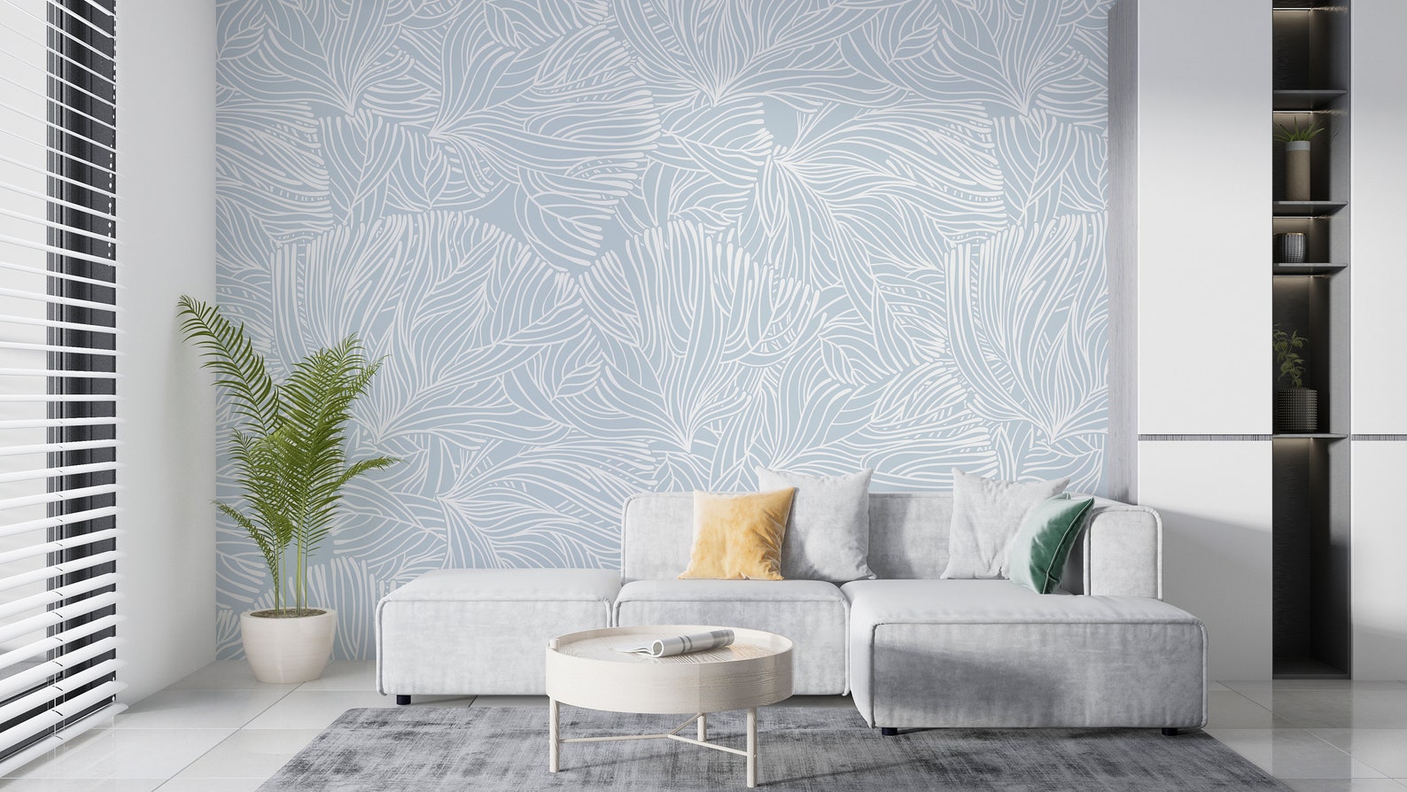 Light Blue Floral Wallpaper Living Room Wall Mural Peel and - Etsy