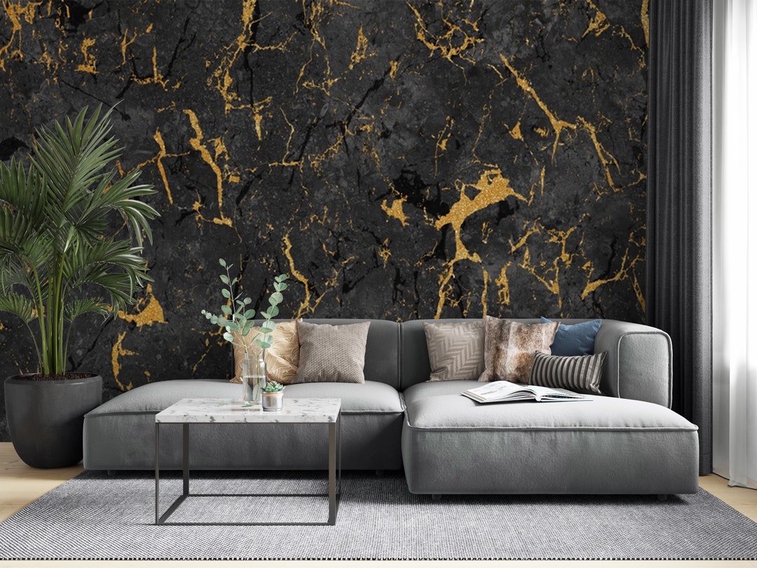Black and Gold Marble Wallpaper, Living Room Peel and Stick Wall Mural ...