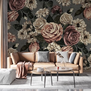 Brown Floral Wallpaper, Flower Wallpaper, Modern Wallpaper, Living Room Wallpaper, Peel and Stick, Wall Mural