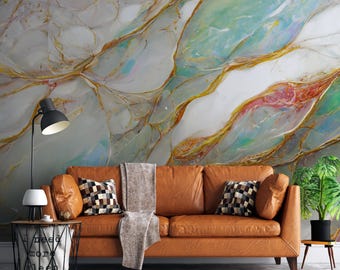 3D Colorful Marble Wallpaper, Living Room Peel and Stick Wall Mural, Home Decor