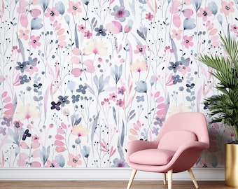 Floral Pattern Wallpaper, Living Room Peel and Stick Wall Mural, Self Adhesive Wall Art