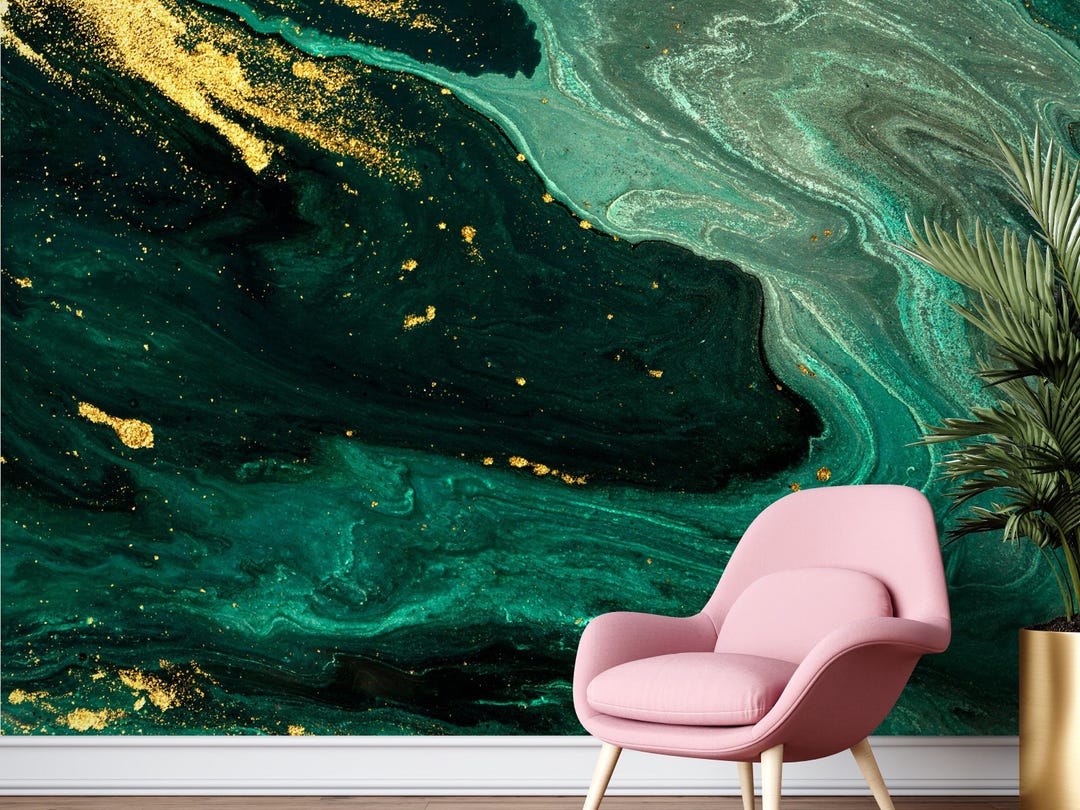 Green Marble Textured Wallpaper, Removable Wall Mural, Living Room Peel ...