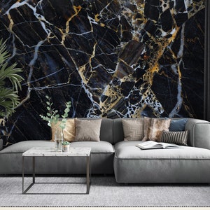 Black and Gold Marble Wallpaper, Living Room Abstract Wallpaper, Peel and Stick Wall Mural