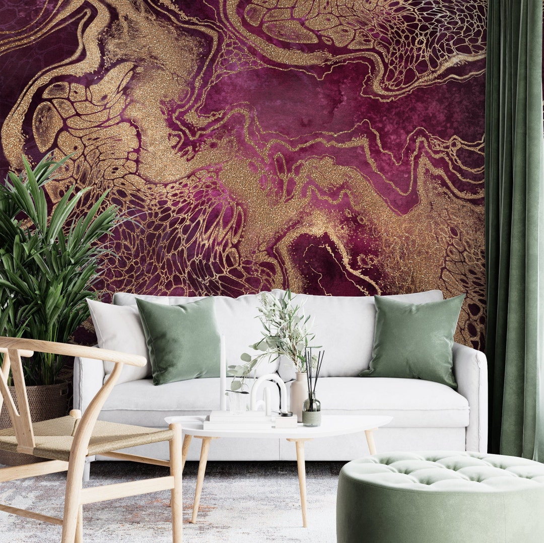 Purple and Gold Marble Wallpaper, Marble Texture, Peel and Stick ...