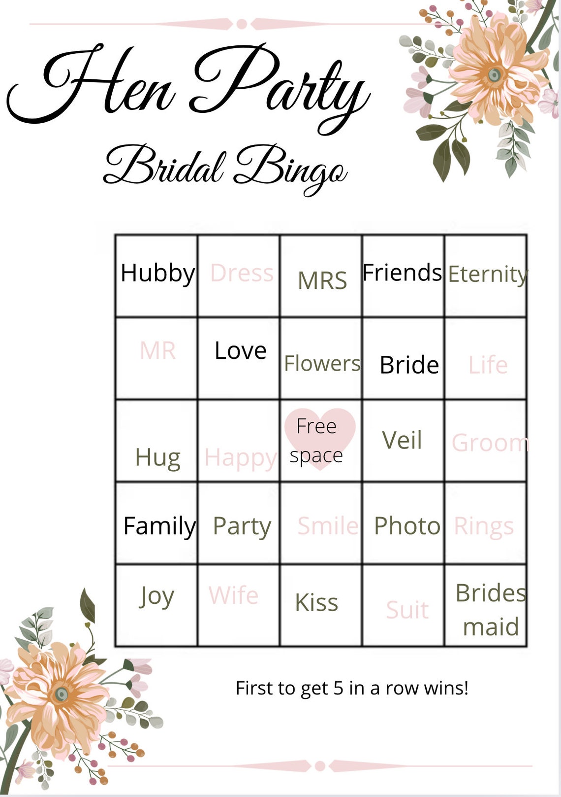 Hen Party Bingo! Etsy — free download