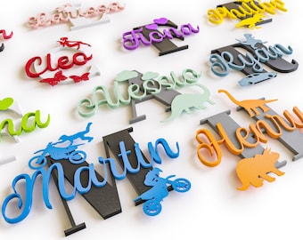 Letrero de puerta XL, letrero personalizado con nombre para puerta de habitación infantil con motivos, letras de pared individuales