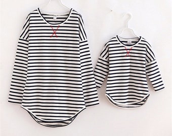 Mommy and Me Navy Blue and White Stripe Tunic Top (Child)