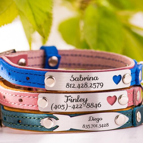 Personalized Cat Collars Leather Cat Collar With Name Cat Etsy