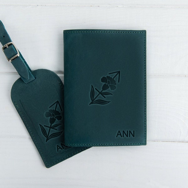 Personalized Leather Passport Case and Luggage Tag Set, Personalized Passport Cover, Bridesmaid Gift, Gift for Him, Honeymoon Gift