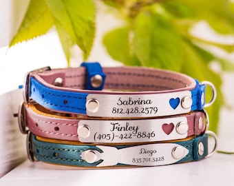 Personalized Cat Collar, Engraved Cat Collars, Leather Cat Collar, Engraved Kitten Name Plate