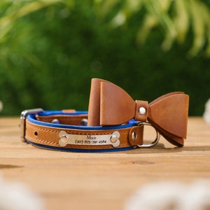 Hundehalsband Fliege, personalisiertes Lederhalsband für Hunde, Hochzeitshundehalsband Fliege, Geschenk für Hundeliebhaber, Hundegeburtstagsgeschenke