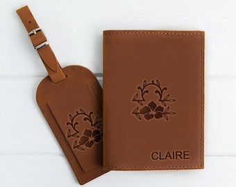 Passport Holder and Luggage Tag Set, Personalized Leather Passport Cover with Name, Travel Gift for Men and Women, Passport Wallet