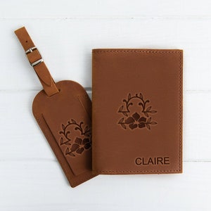 Passport Holder and Luggage Tag Set, Personalized Leather Passport Cover with Name, Travel Gift for Men and Women, Passport Wallet