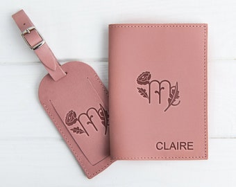 Custom Passport Holder and Luggage Tag, Personalized Passport Cover Set, Leather Passport Case, Passport Wallet, Gift for Travel Couple