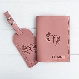 Custom Passport Holder and Luggage Tag, Personalized Passport Cover Set, Leather Passport Case, Passport Wallet, Gift for Travel Couple