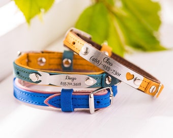 Personalized Leather Cat Collar with Name Plate, Custom Cat Collar for Pet Birthday Gift, ID Tag for Cats, Cat Gifts