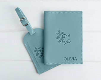 Leather Passport Holder and Luggage Tag Set, Personalized Passport Travel Set, Name Passport Covers, Leather Luggage Tag, Bridesmaids Gift
