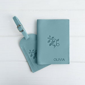 Leather Passport Holder and Luggage Tag Set, Personalized Passport Travel Set, Name Passport Covers, Leather Luggage Tag, Bridesmaids Gift