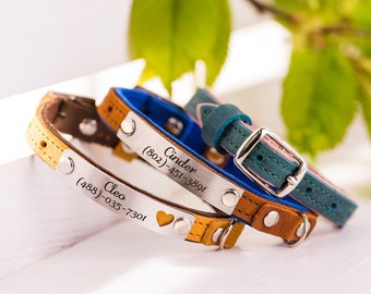 Personalisiertes Katzenhalsband aus Leder, Katzenhalsband mit Namensschild, personalisiertes Katzenhalsband für Haustier Geburtstagsgeschenk, ID Tags für Katzen, Katzengeschenke