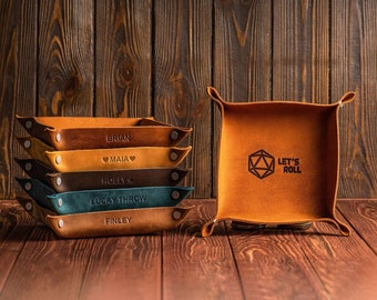Dice Rolling Tray, Personalized Leather Tray for Dad, Rolling Tray for Dice RPG Games, Scroll Of Rolling, Tabletop Dice Tray and Storage