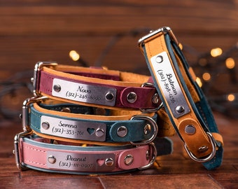 Leather Dog Collar, Personalized Dog Collar, Custom Dog Collar with Name Plate, Engraved Dog Collar