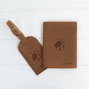 Passport Holder and Luggage Tag Set, Custom Passport Luggage, Leather Passport Wallet for Men and Women, Personalized Luggage Tag