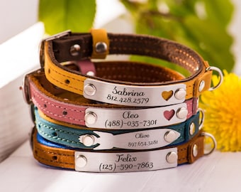 Leather Cat Collar with Name, Engraved Cat Collars with Id Tag, Personalized Cat Collar for Pet Birthday Gift, Cat Gifts