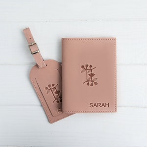 Custom Passport Holder and Luggage Tag, Leather Passport Cover Set, Travel Gift for Her, Gift for Couple, Honeymoon Gifts