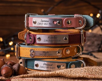 Leren halsband, gepersonaliseerde halsband met naamplaatje, hondenliefhebber cadeau, aangepaste hondentag, halsband gepersonaliseerd