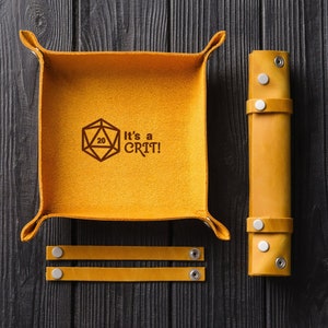 Dice Rolling Tray with Straps, Engraved Leather Tray, Personalized Leather Valet Tray, Scroll Of Rolling, Dnd Accessories