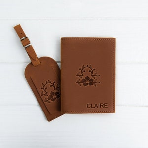 Leather Passport Holder and Luggage Tag, Personalized Passport Cover Set, Groomsmen Gift, Travel Gift for Women, Gift for Her