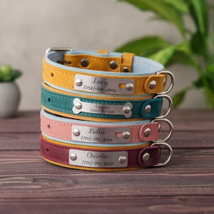 Leather Dog Collar Personalized, Engraved Dog Collar, Collar for Dog with Name Plate, Custom Dog Collar, Gifts for Pets Lovers