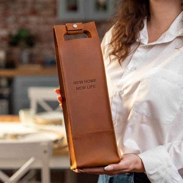 Étui à vin en cuir personnalisé, cadeau de cas de bouteille en cuir, porte-bouteille de vin personnalisé, fourre-tout en cuir fait à la main, sac de bouteille de vin personnalisé