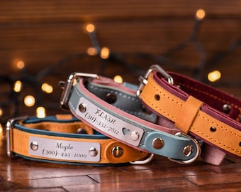 Gepersonaliseerde halsband, leren halsband met naam, gepersonaliseerde halsband met telefoonnummer