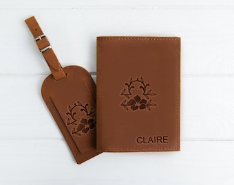 Leather Passport Holder and Luggage Tag, Personalized Passport Cover Set, Groomsmen Gift, Travel Gift for Women, Gift for Her
