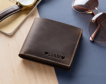 Leather Mens Wallet Airtag, Personalized Gift for Dad, Custom Leather Wallet for Men, Wallet with Apple Air Tag, Father&#39;s Day Gift