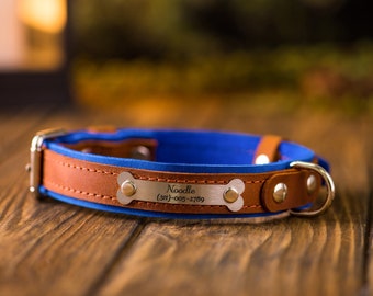 Gepersonaliseerde leren halsband, leren halsband, gegraveerde halsband, aangepaste halsband met naamplaatje