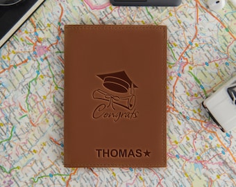 Personalized Gift for Graduation Day, Leather Passport Cover, Grad Gifts for Him, Custom Passport Holder, Travel Gifts for Men