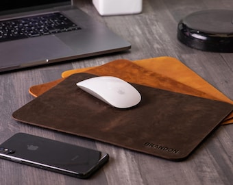 Personalized Leather Mousepad, Engraved Leather Mouse Pad, Leather Desk Pad, 3 year Anniversary Gift, Personalized Gifts for Him